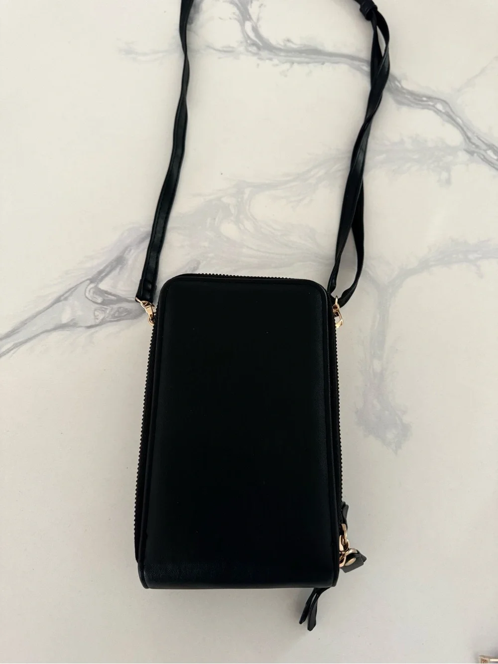 Elegant Black Crossbody Bag with Gold Accents - Minimalist Carry